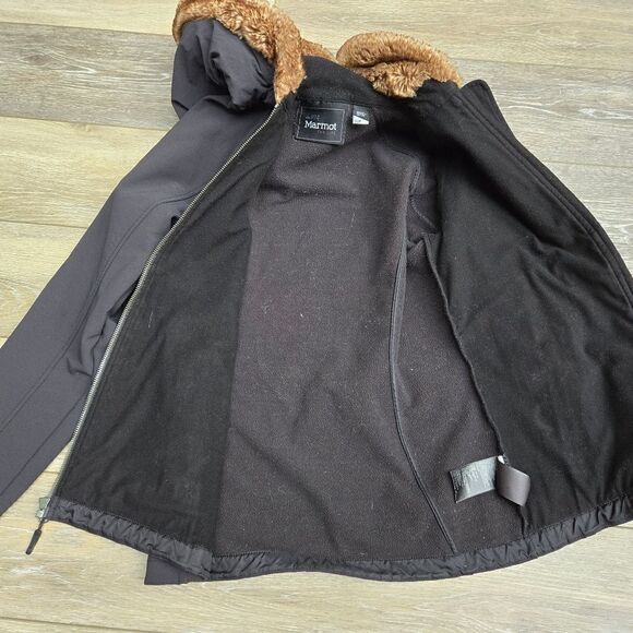 Marmot Furlong Jacket black with brown faux fur winter small - Picture 10 of 10